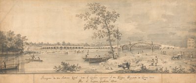 جسر والتون القديم يُرى من شاطئ ميدلسكس بواسطة Canaletto