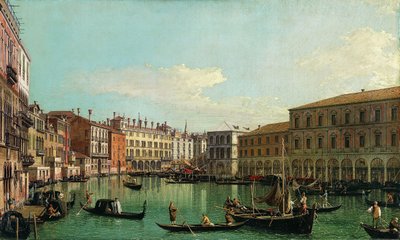 القناة الكبرى ، البندقية ، باتجاه الجنوب باتجاه جسر ريالتو ، 1730s. بواسطة قناة جيوفاني أنطونيو (كاناليتو)