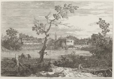 منظر لمدينة على ضفة نهر بواسطة Canaletto