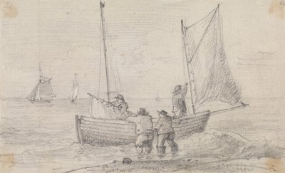 رسم تخطيطي لمجموعة تحضير الأشرعة بالقرب من الشاطئ ، هاستينغز بواسطة نقيب. توماس هاستينغز