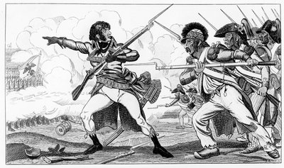 المتطوعون في السبوت في معركة فالمي ، 20 سبتمبر 1792 ، رسم توضيحي من "تاريخ الثورة الفرنسية" بواسطة لويس بلانك ، منقوش بواسطة S. Krakow بواسطة كاران د آشي