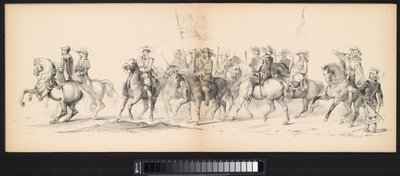 حفلة تنكرية لطلاب ليدن ، ١٨٥٠ (اللوحة 4) Intogt بواسطة فريدريك هندريك في فيلم Hertogenbosch في عام 1629: أداء بالملابس بواسطة H.H. طلاب Leydsche Hoogeschool den XI يونيو من العام 1850 (عنوان السلسلة على الكائن) بواسطة كاريل كريستيان أنطوني آخر