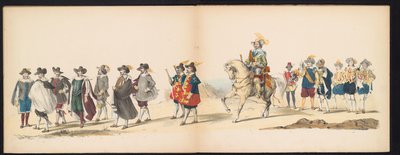 حفلة تنكرية لطلاب ليدن ، ١٨٥٠ (اللوحة 6) Intogt بواسطة فريدريك هندريك في فيلم Hertogenbosch في عام 1629: أداء بالملابس بواسطة H.H. طلاب Leydsche Hoogeschool den XI يونيو من العام 1850 (عنوان السلسلة على الكائن) بواسطة كاريل كريستيان أنطوني آخر
