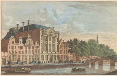 مبنى فيليكس ميريتس في أمستردام ، حوالي عام 1790 Gebouw der Maatschappy Felix Meitis in Amsterdam / Edifices de la societe dit Félix Méritis à Amsterdam (العنوان على الكائن) بواسطة كاريل فريدريك بندورب (أنا)