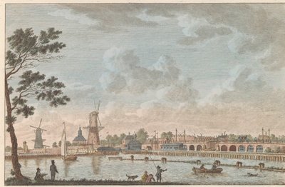 Gezicht op de Hogesluis ، كاليفورنيا. 1790 Hooge Amstel Sluis te Amsterdam / High bridge ، المسمى hoog sluis - الذي كان يُسمى سابقًا جسر Lovers ، مأخوذ من جانب amstel لاحقًا في أمستردام (العنوان على الكائن) بواسطة كاريل فريدريك بندورب (أنا)