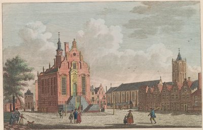 سوق ومبنى بلدية شيدام ، حوالي عام 1790 The Market and City Hall in Schiedam / Marché et Hotel de ville à Schiedam (العنوان على الجسم) بواسطة كاريل فريدريك بندورب (أنا)