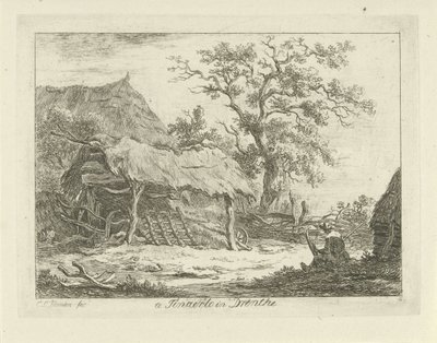 شخصية جالسة في حظيرة في Tinaerlo في Drenthe (العنوان على الكائن) المناظر الطبيعية (1-6) (عنوان المسلسل) بواسطة كاريل لودويجك هانسن