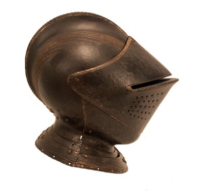 خوذة قريبة للحقل ، حوالي 1535-40 (فولاذ مزرق بالنار مع طلاء بالذهب والنقش والزخرفة المحفورة) بواسطة Caremolo (Attr.to) Modrone