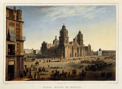بلازا مايور ، المكسيك ، حوالي عام 1839 (طباعة حجرية ملونة) بواسطة كارل (بعد) نيبيل