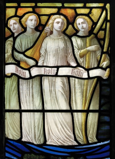 Grappenhall ، St Wilfrids ، Shrigley & Hunt (1873-1982) ، Carl Almquist ، عبادة الحمل ، ملاك الموسيقيين ، 1886 بواسطة كارل المكويست
