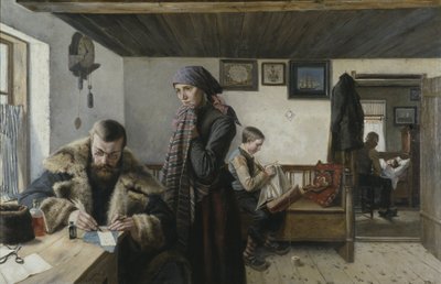 قم بزيارة منزل الطبيب - زيارة طبيب منزلية ، بواسطة أسبلين ، كارل (1857-1932). زيت على قماش. الأبعاد: 137.5 × 212 سم. المتحف الوطني ستوكهولم بواسطة كارل أسبلين