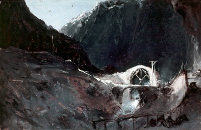 بالألمانية: Bau der Teufelsbrücke بناء جسر الشيطان بواسطة كارل بلشين