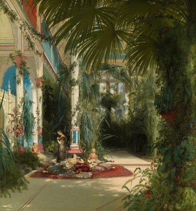 بالألمانية: Das Innere des Palmenhauses auf der Pfaueninsel bei Potsdam The Interior of the Palm House on the Pfaueninsel near Potsdam بواسطة كارل بلشين