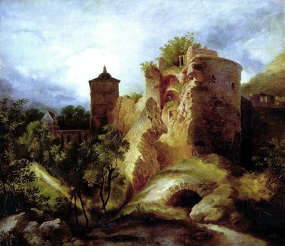 بالألمانية: Der gesprengt Turm des Heidelberger Schlosses البرج المنفوخ في قلعة هايدلبرغ بواسطة كارل بلشين