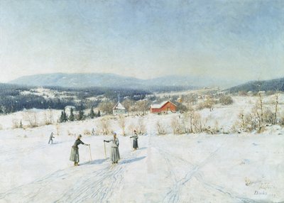 المناظر الطبيعية مع المتزلجين بواسطة Carl Edvard Diriks