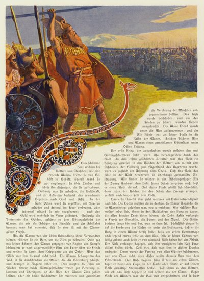 أودين يرمي رمحه لبدء حرب Aesir-Vanir (لون ليثو) بواسطة كارل اميل دويبلر