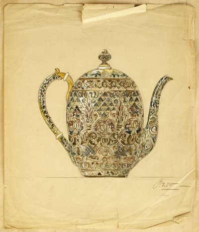 تصميم لوعاء قهوة بيضاوي الشكل مطلي بالمينا مصوغة بطريقة الفضة المطلية بالفضة ، House of Carl Faberge بواسطة كارل فابيرج