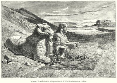 بائع اثار على الطريق من الاقصر الى الكرنك مصر (ليثو). بواسطة كارل فريدريش هاينريش (بعد) فيرنر