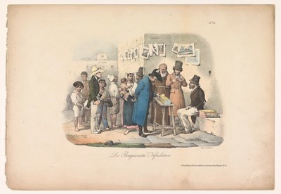 كشك بائع الكتب في نابولي Le bouquiniste Napolitain (العنوان على الكائن) مشاهد النوع في نابولي (عنوان المسلسل) Scenes Populaires de Naples and Douze Tableaux (عنوان السلسلة) بواسطة Gihaut frères