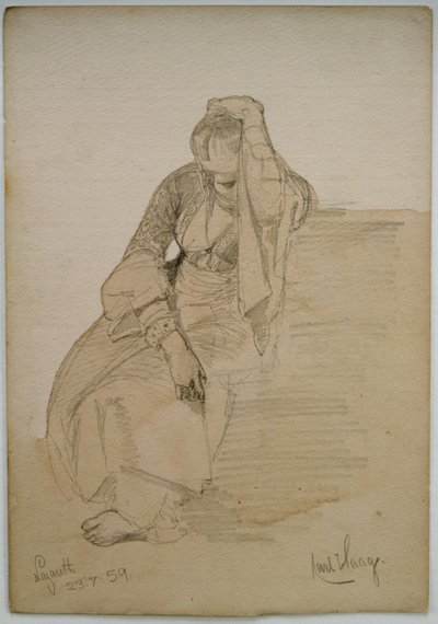 دراسة سيدة جالسة ، الناصرة ، 1859 (قلم رصاص ومغسلة على ورق) بواسطة كارل هاج