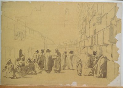 حائط المبكى (قلم رصاص ويغسل على ورق استشفاف موضوع على البطاقة) بواسطة كارل هاج