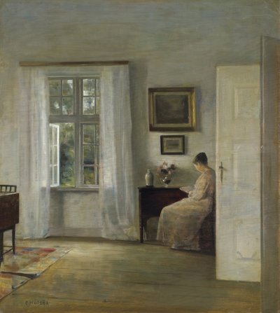 The Reader par Holsoe، Carl (1863-1935) ، - زيت على خشب ، 70x62،5 - مجموعة خاصة بواسطة كارل هولسو