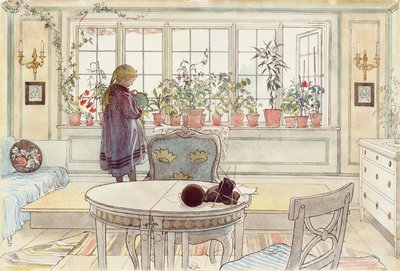 زهور على حافة النافذة ، من سلسلة &39;A Home&39; ، c.1895 بواسطة كارل لارسون