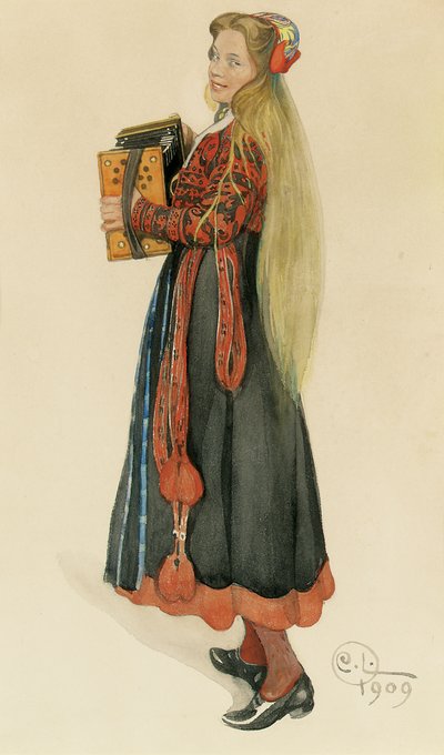 ليزبيث تلعب الأكورديان ، 1909 بواسطة كارل لارسون