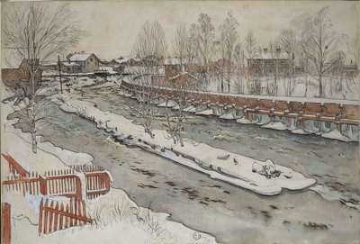 The Timber Chute، Winter Scene، from A Home series، c.1895 (مرحاض على ورق) بواسطة كارل لارسون