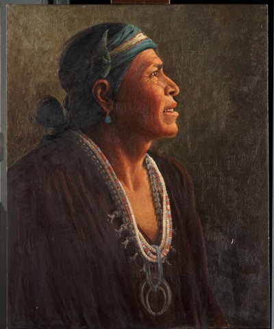 Ta-otza-begay ، ويسمى أيضًا Meguelito ، Navajo Medicine Man (زيت على قماش مثبت على لوح) بواسطة كارل مون