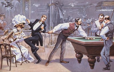 Comical scene in a billiards hall (colour litho) بواسطة كارل روبرت آرثر ثيل