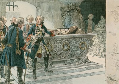 فريدريك العظيم (1712-1786) في نعش الناخب العظيم بواسطة كارل فارغ