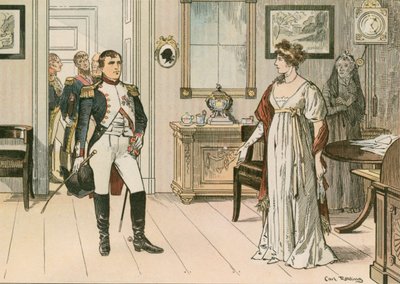 الملكة لويز من بروسيا (1776-1810) ونابليون الأول (1769-1821) في تيلسيت عام 1807 أثناء توقيع المعاهدة الثانية في تيلسيت بواسطة كارل فارغ