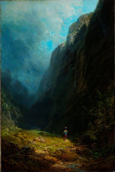 "" Paysage de haute vallee alpine "" Vue du mont Wendelstein Allemagne (في المناظر الطبيعية في جبال الألب High Valley مع Mt Wendelstein) Peinture de Carl Spitzweg (1808-1885) زيت على قماش مقابل 1871 Dim 88.5x59 cm متحف Kunstpalast ، دوسلدورف بواسطة كارل سبيتزويج
