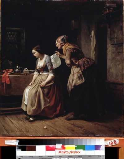"الحرف" (رسالة) خادم يحمل رسالة إلى فتاة يائسة. رسم كارل فيلهلم هوبنر (1814-1879) متحف الشرق الأقصى للفنون في القرن التاسع عشر ، خاباروفسك ، روسيا بواسطة كارل فيلهلم هوبنر