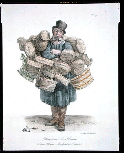 بائع السلة ، العدد 21 من سلسلة "صرخات باريس" ، نُشر عام 1820 (حجر ملون) بواسطة كارل (بعد) فيرنت