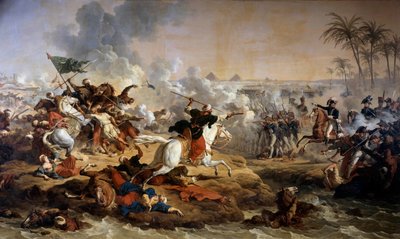 حملة (بعثة) مصر (1798-1801): "" معركة الأهرامات في 21/07/1798 "لوحة رسمها أنطوان ديت كارل فيرنيه (1758-1836) من القرن الثامن عشر بواسي سانت ليجر. قلعة Grosbois بواسطة كارل فيرنت