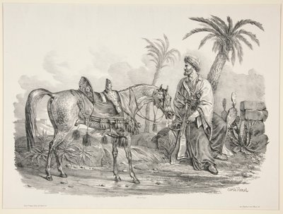 العربي جالسًا ممسكًا بلجام حصان عربي بواسطة كارل فيرنت