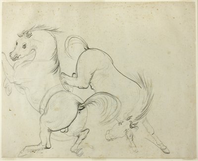 اثنان من الخيول Cavorting (وجه) ؛ رجل على حصان يركل (ظهر) بواسطة كارل فيرنت