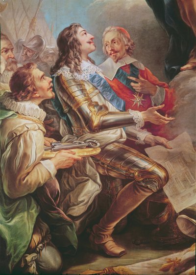 لويس الثالث عشر (1601-1643) يكرس كنيسة نوتردام دي فيكتوار للعذراء في 1629 ، تفاصيل لويس الثالث عشر والكاردينال ريشيليو (1581-1642) 1748-53 بواسطة كارل فان لو