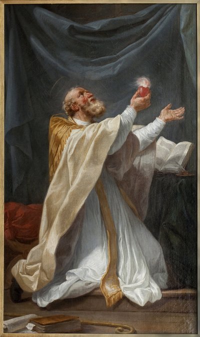 يشعل القديس أوغسطينوس في نشوة بقلبه. لوحة لتشارلز أندريه فان لو ، ديت كارل فانلو (1705-1765) ، زيت على قماش ، حوالي عام 1750 ، فن فرنسي. متحف الفنون الجميلة في انجيه. بواسطة كارل فان لو