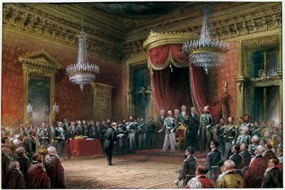 Risorgimento - كارلو فاريني (1812-1866) يقدم إلى فيكتور عمانويل الثاني (فيكتور عمانويل) (فيتوريو إيمانويل) (1820-1878) ميثاق ضم إميليا رومانيا في عام 1860 (زيت على قماش) بواسطة كارلو بوسولي