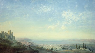 سميرنا من القلعة على جبل باجوس وشبه جزيرة تشسم وحدائق بورنورا مع ساحل Phocaea ، 1839 (درجة حرارة على الكتان) بواسطة كارلو بوسولي