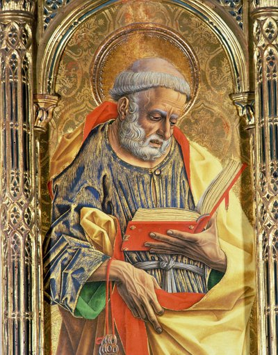 القديس بطرس ، التفاصيل من SantEmidio polyptych ، 1473 تمبرا على تفاصيل اللوحة 76636 بواسطة كارلو كريفيلي