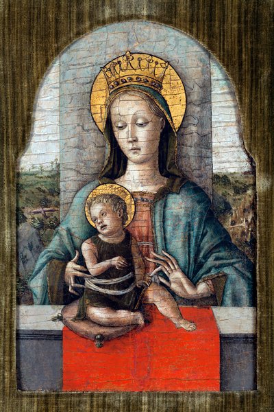 العذراء والطفل par Crivelli ، كارلو (1435 - 1495). تمبرا على لوح ، الحجم: 28 × 18 ، حوالي 1455 ، مؤسسة سيني ، البندقية بواسطة كارلو كريفيلي