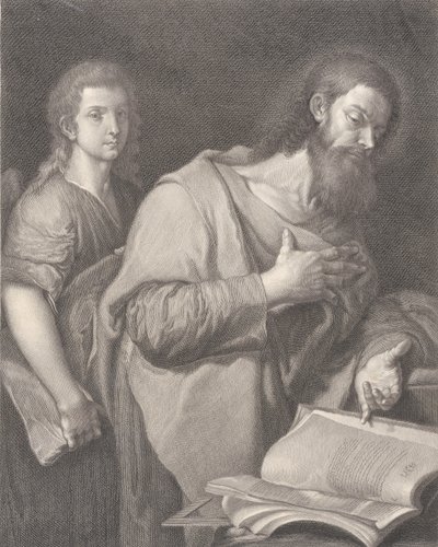 يقف القديس ماثيو أمام كتاب على اليمين ويده على صدره ، رجل آخر ... ، 1750-1784 بواسطة كارلو فوتشي