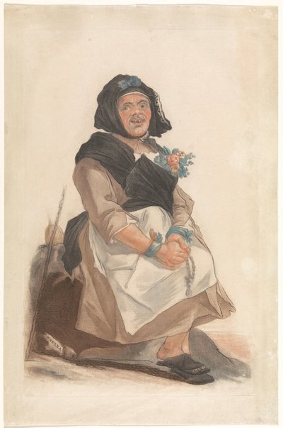 Als vrouw verkleed man التقى rozenkrans، zitten بيسانا (العنوان على الكائن) صور لأشخاص وجهاً لوجه تعمل على تسلية الجمهور الفلورنسي (عنوان المسلسل) بواسطة كارلو لاسينيو