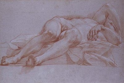 دراسة لشكل سيسرا ، طباشير على ورق ، حوالي عام 1680: رسم أولي لفسيفساء ياعيل وسيسرا لكنيسة التقديم في القديس بطرس ، روما. بواسطة كارلو ماراتا أو ماراتي