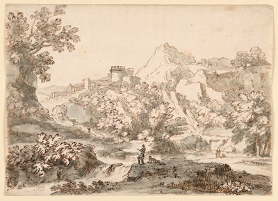 رسم، منظر طبيعي مع مدينة، 1750-1770 بواسطة كارلو مارشوني