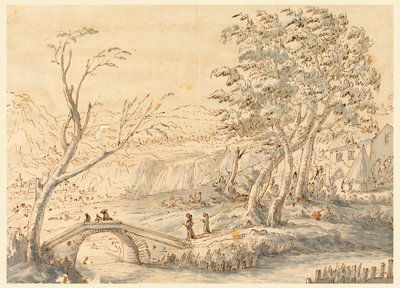 رسم، منظر طبيعي مع جسر، 1770-1786 بواسطة كارلو مارشوني
